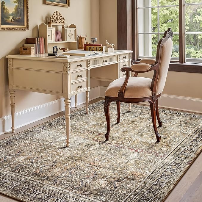 Lofus 5x7 Area Rug for Living Room,Brow Washable Area Rugs with Non-Slip Backing,Soft Neutral Carpets for Bedroom Dining Room Home Office Indoor Nursery