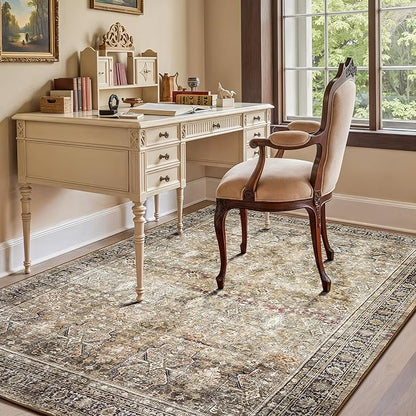 Lofus 5x7 Area Rug for Living Room,Brow Washable Area Rugs with Non-Slip Backing,Soft Neutral Carpets for Bedroom Dining Room Home Office Indoor Nursery