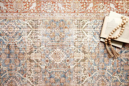 Loloi Layla Collection LAY-04 Ocean/Rust 2'-6" x 7'-6" .13" Thick Runner Rug, Soft, Durable, Vintage Inspired, Distressed, Low Pile, Non-Shedding, Easy Clean, Printed, Living Room Rug