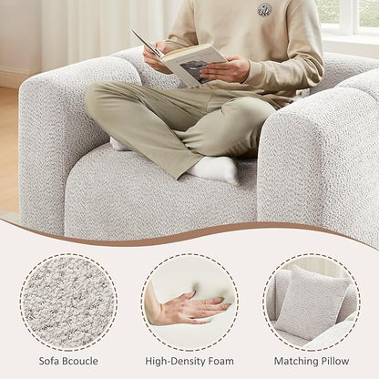 VANOMi 42" Width Accent Chair for Living Room, Modern Lounge Chair with Pillow, Comfy Upholstered Boucle Single Sofa Chair for Living Room (Light Khaki)