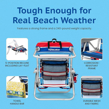 Homevative Backpack Fold-Up Beach Chair, 5 Positions, Towel bar, Cooler, Storage Pouch, Cup Holder and Phone Pocket