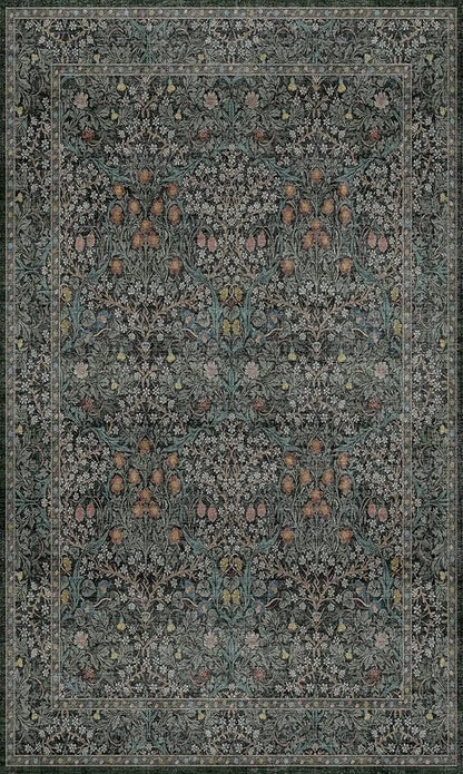 Vintage Floral Dark Green 3x5 Area Rugs for Entryway, Kitchen, Bedroom Beside Rug, Laundry Room, Non-Slip Low Pile Ultra Soft Stain Resistant Small Carpet