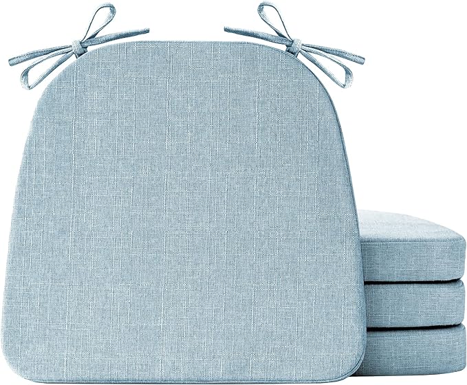 Chair Cushions for Dining Chairs Set of 4, Non Slip Kitchen Chair Pads, 17" x 16" x 2", Indoor Dining Chair Cushions with Ties, D-Shaped Seat Cushions for Kitchen Chairs, Light Blue