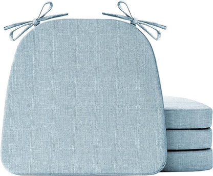 Chair Cushions for Dining Chairs Set of 4, Non Slip Kitchen Chair Pads, 17" x 16" x 2", Indoor Dining Chair Cushions with Ties, D-Shaped Seat Cushions for Kitchen Chairs, Light Blue