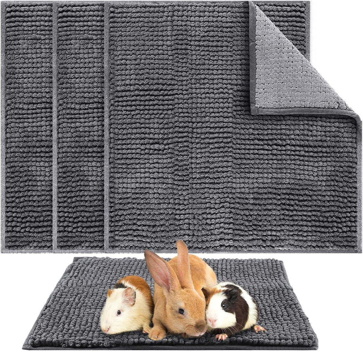 Amylove 4 Pcs Guinea Pig Cage Liner Guinea Pig Bedding Washable Fleece Pee Pads Reusable Small Animals Training Mat Small Animal Sleeping Bed for Bunny Hamster(Dark Gray,12 x 12 Inch)