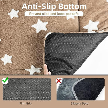 Mora Pets Dog Crate Pad Washable Puppy Dog Bed for Crate Flat Kennel Mat | Soft Dog Cat Bed Mat, Crate Pad for Dog Cage Cozy Sleeping Liner, Pet Pillow Cushion Medium Cute Star Anti Slip Brown 30 x 19