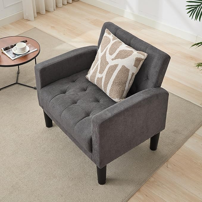 TYBOATLE Mid-Century Fabric Tufted Accent Living Room Armchairs, Comfy Modern Upholstered Bedroom Office Armchair, Reading Chair