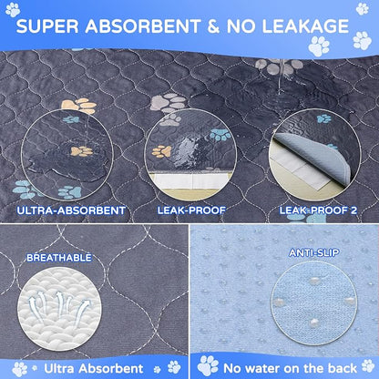 Washable Pee Pads for Dogs, 48'' x 48'' Large Reusable Puppy Pads, 2 Pack | Super Absorbent, Leakproof, Machine Washable, Reusable Dog Pee Pads, Large Playpen Mat, Whelping Pad