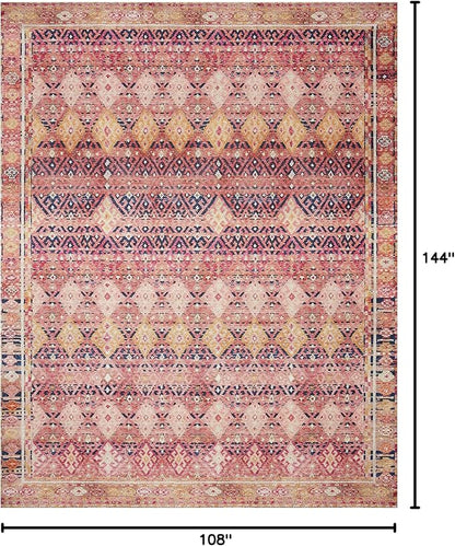Loloi Layla Collection LAY-15 Magenta/Multi 9'-0" x 12'-0" .13" Thick Area Rug, Soft, Durable, Vintage Inspired, Distressed, Low Pile, Non-Shedding, Easy Clean, Printed, Living Room Rug