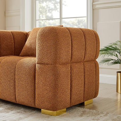 VANOMi Sofa and Chair Set, Modern Deep Seat Couch & Boucle Sofa Chairs, Oversized Upholstered Couch Sets for Living Room, Bedroom, Office, Apartment, Curry (2 Pieces)