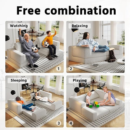 Cloud Modular Sectional Sofa, DIY Combination Modular Couch for Living Room, Unique Knitted Fabric Love Seat Couches with 2 Pillows, 2 Seater Comfy Sectional Couch with No Assembly (Beige)