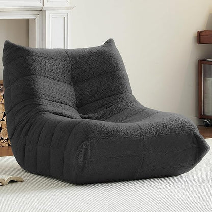 Bean Bag Chair, Fireside Chair Bean Bag Sofa for Adults, Bean Bag Chairs for Teens with High-Resilience Foam, Memory Foam & Non-Slip Base Bean Bag for Living Room, Bedroom, Office (Teddy, Dark Gray)