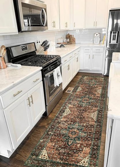 Moynesa Ultra-Thin Washable Vintage Runner Rug - 2'6" x 10' Long Hallway Rug Carpet Runner, Boho Non Slip Stair Runner Kitchen Mat Indoor Oriental Throw Rug for Living Room Bathroom Entry