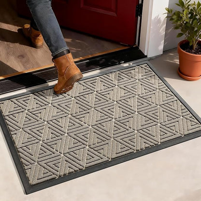 Yimobra Outdoor Mats for Front Door 29.5x17, Stops Mud & Dirt at Entrance, Fits Garage & Patio, All-Weather Waterproof Non Slip Outdoor Indoor Welcome Mat, Beige