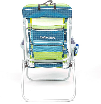 Homevative Backpack Fold-Up Beach Chair, 5 Positions, Towel bar, Cooler, Storage Pouch, Cup Holder and Phone Pocket