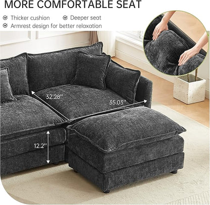 saows Modular Sectional Sofa, 112.2 Inch Rectangle Shaped Couch Set with Armrests, 3-Seater Comfy Cloud Couches for Living Room Apartment, Grey