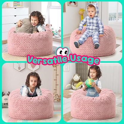 Hobestluk Bean Bag Chairs 2.5FT Bean Bag Chair with Memory Foam Filled & Chevron Plush Fur Cover Small Bean Bag Chairs for Playroom, Living Room, Bedroom (Pink)