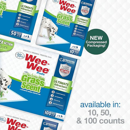 Four Paws Wee-Wee Ultimate Attractant Grass Scented Pee Pads for Dogs & Puppies, Leak-Proof Dog Housebreaking Instinctive Potty Training Floor Protection, 22" x 23", 10 Count (Pack of 12)