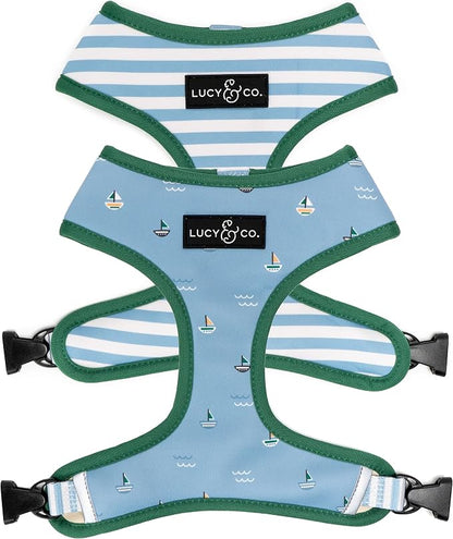 Lucy & Co. Reversible Dog Harness - Water-Repellent Neoprene, Dual-Print Design, Easy Swap Style, Adjustable Comfort Fit - Set Sail Reversible Harness - X-Large