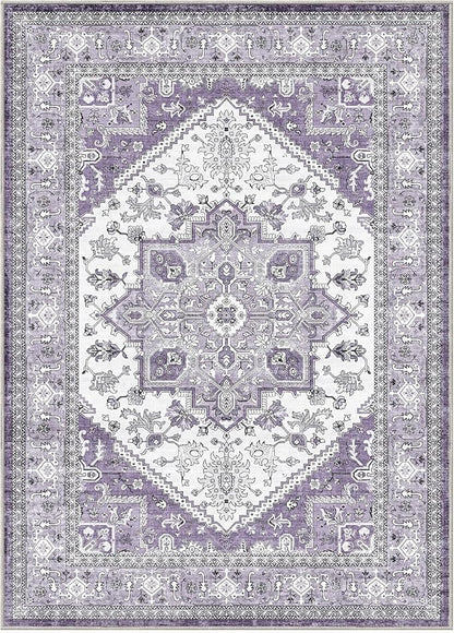 OPPODREAM Thin Area Rugs 3x5, Washable Rugs with Non Slip Backing, Low-Pile Throw 3x5 Carpet, Faux Cashmere 3 x 5 Carpet, Purple
