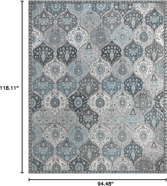 Lahome Moroccan 8x10 Area Rugs for Living Room, Washable Rugs 8x10 Ultra-Thin Oriental Non-Slip Non Shedding Accent Carpet for Bedroom Dining Room Office Nursery, Blue