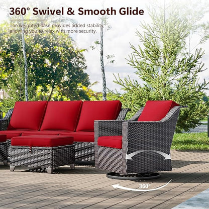 3 Pieces Wicker Patio Furniture, Luxury Outdoor Rattan Furniture with 2 Patio Swivel Chair,Side Table, Wide Armrest, Thickened Cushions, Ideal for Deck, Porch Use