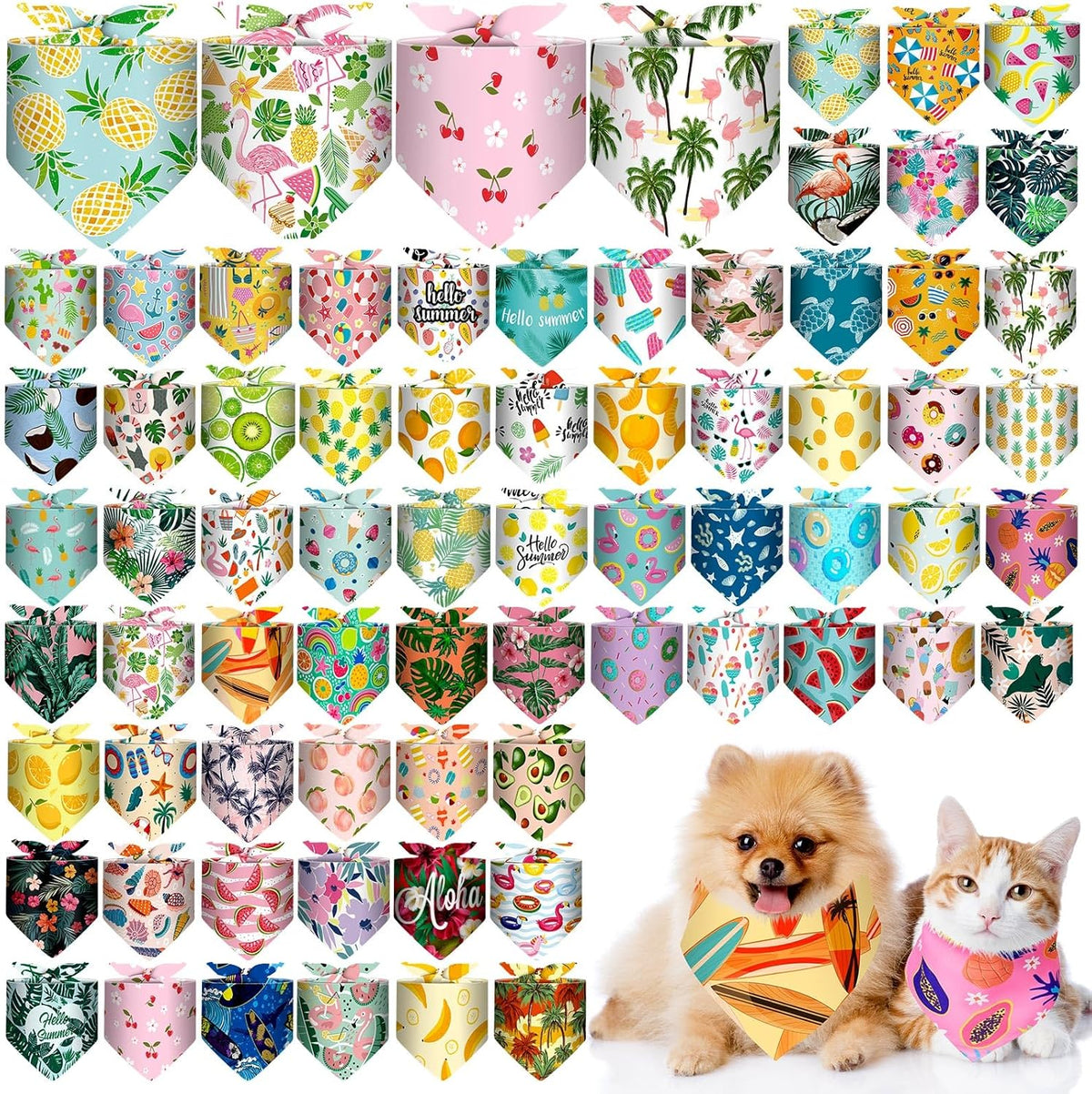 Reginary 72 Pack Summer Bandanas - Triangle Scarf Bibs for Dogs - Adjustable Dog Bandana for Pet Costume Accessories (Classic)