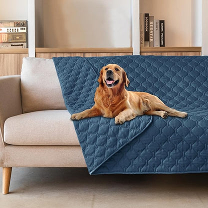 gogobunny 3X Stronger Waterproof Pet Blanket, Scratch Proof Furniture Protector for Dogs Cats, Reversible Cover 82x120 Inch, Dark Blue