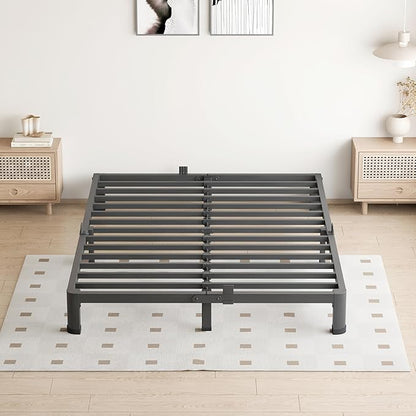 4 Inch Full Size Bed Frame, 3500Lbs Heavy Duty Metal Platform with Round Corner Legs Mattress Slide Stopper, Steel Slat Support No Box Spring Needed, Noise Free, Non-Slip, Easy Assembly