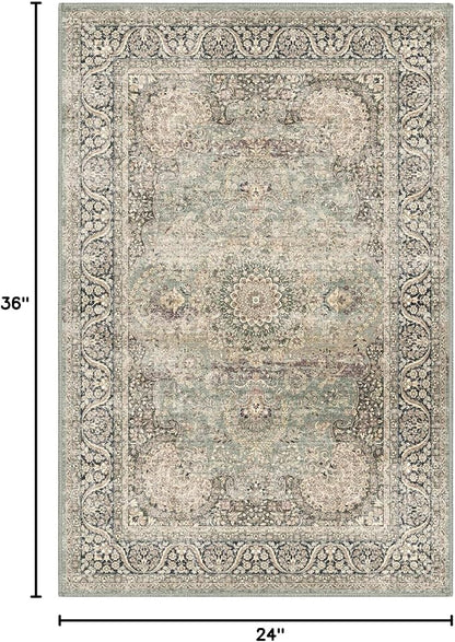 Area Rug 2x3 Distressed Small Entryway Rug Vintage Doormat Faux Wool Non-Slip Washable Low-Pile Floor Carpet for Indoor Front Entrance Kitchen Bathroom…
