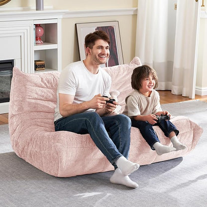HABUTWAY Bean Bag Chair, Giant Bean Bag Chairs for Adults, Loveseat Fireside Chair, 2 Seater Lazy Bean Bag Sofa Memory Foam Couch for Living Room, Bedroom, Office (Pink)