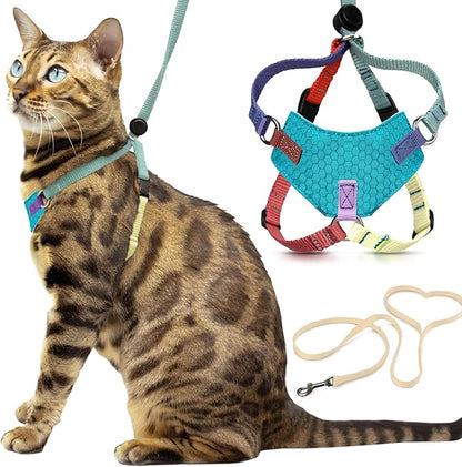Houdini™ Escape Proof Cat Harness and Leash (Multicolor, M/L) | Adjustable walking vest with 6ft lead, premium padded finish, snug secure fit, lightweight for travel and outdoor adventures
