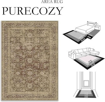 Brown 2x6 Runner Rug Hallway Non Slip Kitchen Vintage Distressed Long Carpet Indoor Machine Washable Traditional Floral Bedroom Accent Throw Rug for Office Laundry Bathroom Dining Living Room
