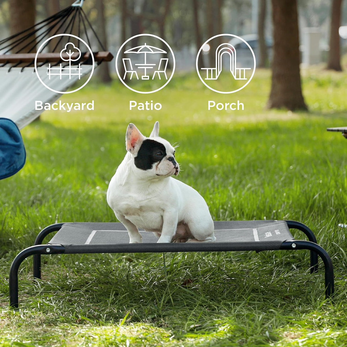 Bedsure Outdoor Elevated Dog Bed Medium Size Dog, Portable Indoor & Outdoor Cooling Raised Cot Pet Hammock Bed with Skid-Resistant Feet, Frame with Breathable Mesh, Grey, 43 inches