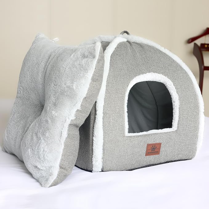 Cat Bed for Indoor Cats - Cat Cave Bed Cat House Cat Tent with Removable Washable Cushioned Pillow, Soft and Self Warming Kitten beds, for Small and Medium Cat Beds & Furniture