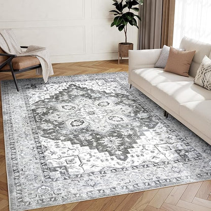 AMADA HOMEFURNISHING 5x7 Area Rugs, Washable Living Room Rug Low-Profile with Non-Slip Backing & Durable Edge Binding, Vintage 5x7 Rugs for Living Room, Bedroom, Dinning Room