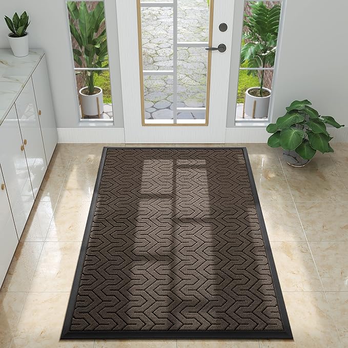 Yimobra Large Door Mat Outside Entrance 47x32, Waterproof Heavy Duty Outdoor Mats for Front Door, Non Slip Rubber Entry Mat for Garage Patio Indoor, Easy Clean, Brown