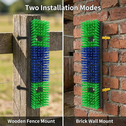 Livestock Scratching Brush 4 Pack, Itch Relief Goat Scratching Post | Wear-Resistant Nylon Bristles, 16 Heavy-Duty Screws, Horse & Goat Scratching Post for Large Herds, Cows, Goats, Sheep, Pigs