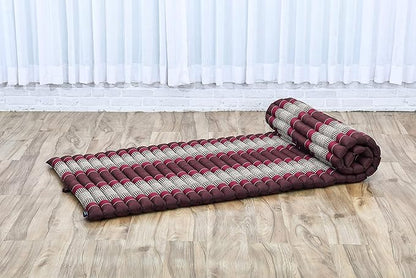 Leewadee - Foldable Floor Mattress - Japanese Roll Up Futon -Trifold Tatami Mat- Guest Floor Bed - Camping Mattress - Thai Massage Mat, Kapok Filled, 75 x 28 inches, Brown Red