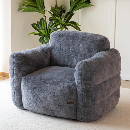 MAXYOYO Giant Bean Bag Chair for Adults, Ultra Soft Fluffy Bean Bag Sofa, Oversized Floor Sofa for Living Room Bedroom, Cozy Reading Chair with Filler, Dark Grey