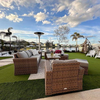 SUNSHINE VALLEY Swivel Glider 5 Piece Outdoor Furniture Set with Swivel Chairs, Wicker Patio Furniture with 4.92" Wide Armrest, 26.3" Deep Seating and 5.5" Thick Cushions, Grey