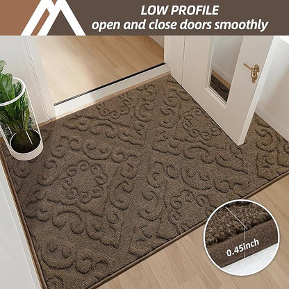 COSY HOMEER Door Mat 32”x48”,Absorbent Dirt Trapper Entryway Rugs,Non-Slip Welcome Mat,Washable Entry Rugs,Low Pile Doormat for Front Back Door,Wet Shoes & Paws,Brown