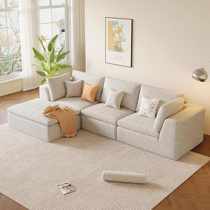 OTSLTSOO 39.4" Oversized Ottoman Foot Rest for Sectional Couch, Movable Cloud Rectangle Ottoman with Memory Foam and Soft Teddy Fleece, Modular Pouf, No Assembly Required, Non-Slip Bottom (Beige)