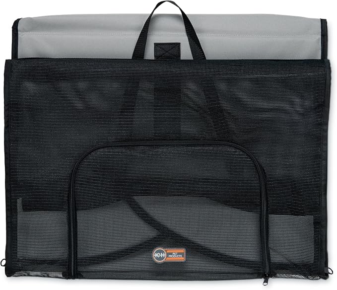 K&H Dog Car Seat, Travel Safety Carrier for Pets, Large, Gray/Black | Enclosed Car Seat for Dogs, Soft-Sided Covered Pet Carrier, Washable Pad, Multiple Entrances, Mesh Windows, 29.5x22x25.5in