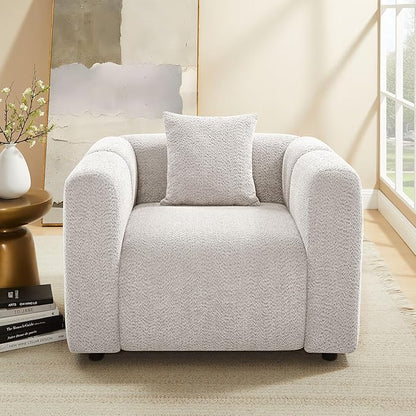VANOMi 42" Width Accent Chair for Living Room, Modern Lounge Chair with Pillow, Comfy Upholstered Boucle Single Sofa Chair for Living Room (Light Khaki)