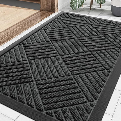 Smiry Front Door Mat Outside Entrance, Heavy Duty Outdoor Indoor Natural Rubber Doormat, Non Slip, Trap Dirt and Moisture, Easy Clean, Low Profile Patio Porch Entryway Mat, 29.5x17, Black