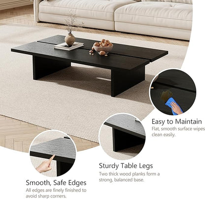FHKJ 47.2" Modern Coffee Table for Living Room, Black Coffee Table Wood Living Room Table Rectangular Center Table Tea Table for Home Office