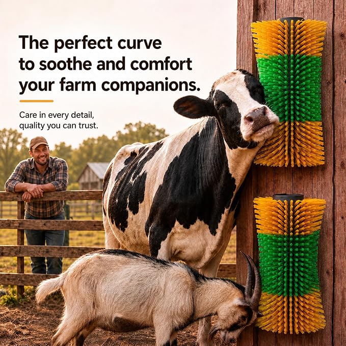 Bionic Curve Livestock Scratching Brush for Cattle, Cows, Goats, Horses and Pigs - Body-Contoured Farm Animal Scratcher Post, Heavy Duty Livestock Grooming Brush with 4 Screws, 1 Pack