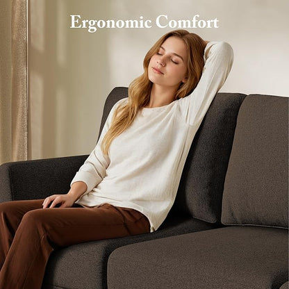 3 Seater Sofa Couch with Deep Seats, 89" Mid Century Modern Upholstered Sofa with Armrests, Comfy Couches for Living Room, Bedroom and Office, Linen Fabric Apartment Couch (Linen Brown)