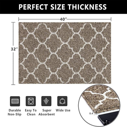REFETONE Indoor Door mat, Front Door Mats 32"x40" Absorbent Rubber Backing Non Slip Back Doormats, Machine Washable Low Profile Entrance Rug, Resist Dirt Inside Floor Mat Door Rugs for Entryway, Camel